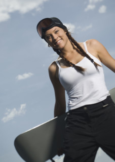 Snowboarder holding board. Date : 2007