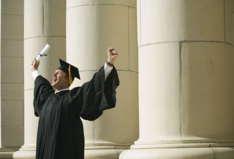 Male graduate cheering. Date : 2007