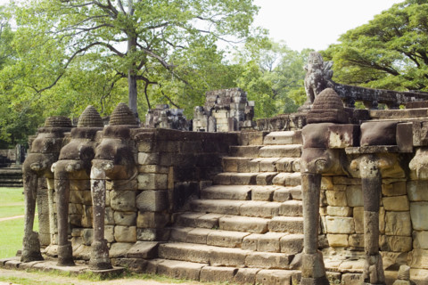 Terrace of the Elephants at ancient Temple Angkor Thom Angkor Wat Cambodia Khmer. Date : 2006