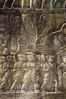 Detail at ancient Temple Angkor Thom Angkor Wat Bayon Cambodia. Date : 2006