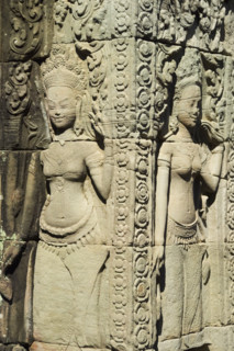 Carvings at ancient temple Angkor Wat Cambodia Khmer. Date : 2006