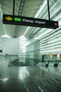 Sign on MRT for Changi Airport Singapore. Date : 2006