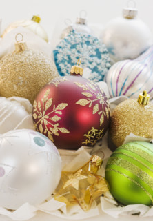 Close up of Christmas ornaments.