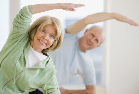 Senior couple exercising.