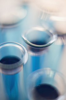 Close up of liquid in vials.