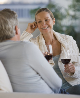 Couple drinking wine.