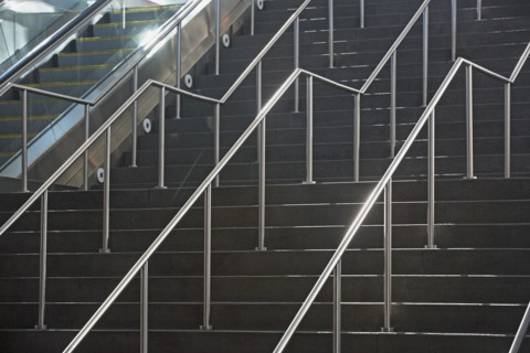 Staircase and escalator, New York City, New York, United States. Date : 2008