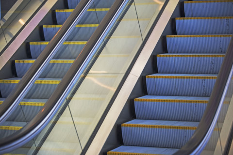 Empty escalators, New York City, New York, United States. Date : 2008