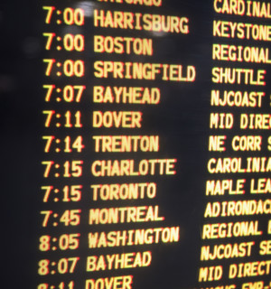 Close up of transportation time table, New York, United States. Date : 2008