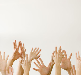 Assorted hands reaching up. Date : 2008