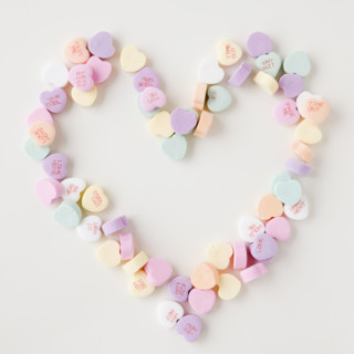 Candy hearts in shape of heart. Date : 2008