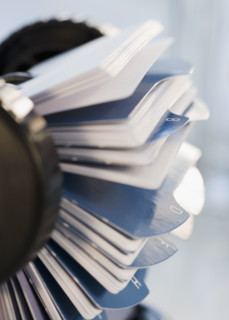 Close up of rotary card file.