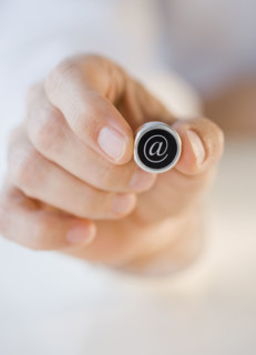 Man holding at symbol.