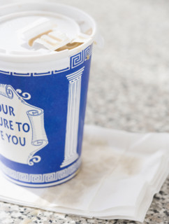 Close up of take out coffee. Date : 2008