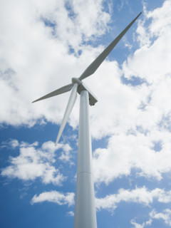 Low angle view of wind turbine. Date : 2008