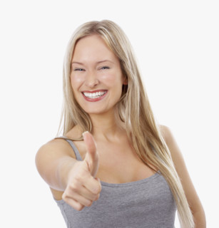 Woman giving thumbs up. Date : 2008