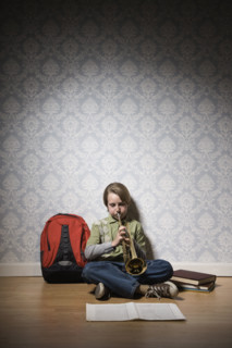 Boy playing trumpet. Date : 2008