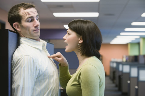 Businesswoman yelling at businessman. Date : 2008