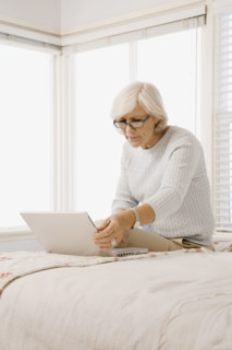 Woman looking at laptop. Date : 2008