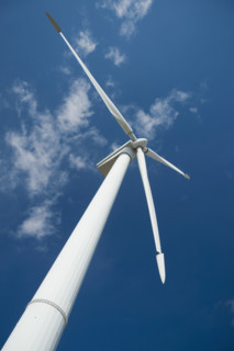 Low angle view of wind turbine. Date : 2008
