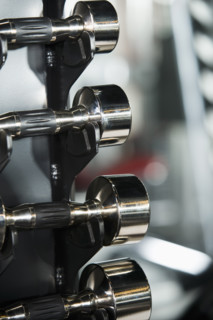 Close up of stack of free weights. Date : 2008