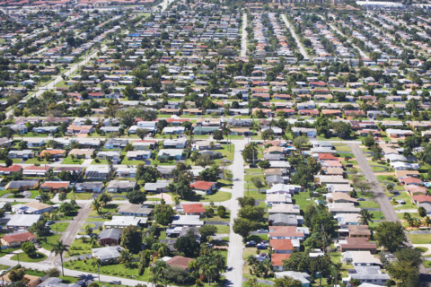 Aerial view of residential area, Florida, United States. Date : 2008