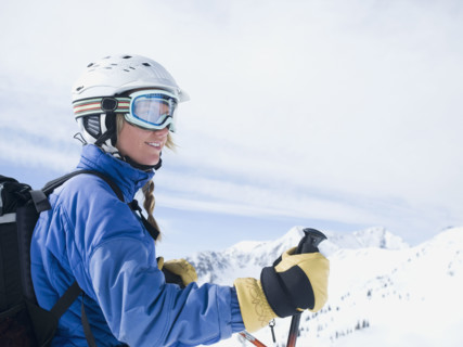 Woman wearing ski gear. Date : 2008