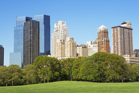Buildings around Sheep’s Meadow, New York, United States. Date : 2008