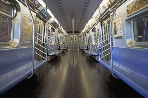 Interior of subway train, New York City, New York, United States. Date : 2008