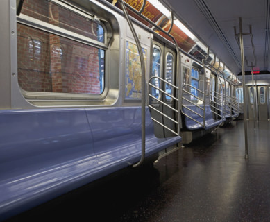 Interior of subway train, New York City, New York, United States. Date : 2008