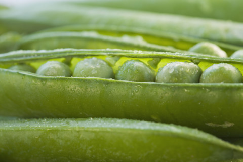 Close up peas in a pod.