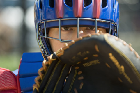 Close up of baseball catcher.