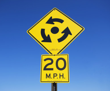 Traffic sign for roundabout. Date : 2008