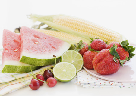 Assorted fresh fruits and vegetables. Date : 2008