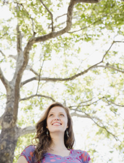 Low angle view of woman in park. Date : 2008