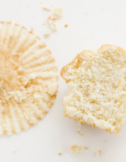 Close up of half eaten muffin and wrapper. Date : 2008