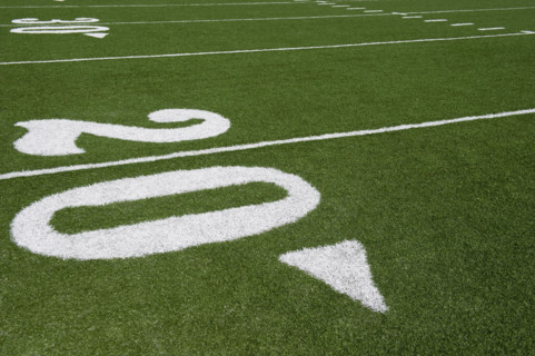 Twenty yard line on football field.
