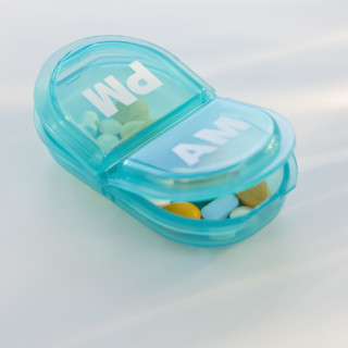 Close up of pill box.