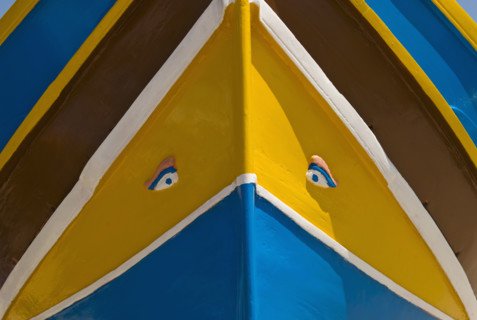 Close up of colorful boat prow.