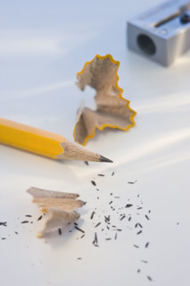 Close up of pencil and sharpener.