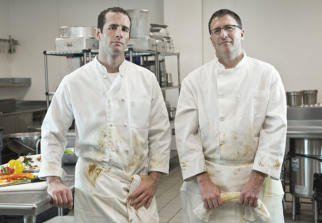 Dirty chefs posing in kitchen. Date : 2008