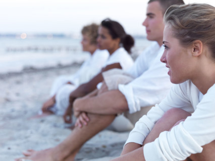 Young couples relaxing on beach. Date : 2008