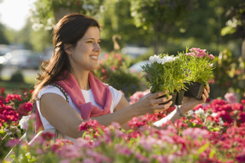 Woman shopping for flowers. Date : 2008