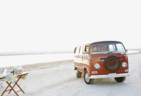 Van parked on beach. Date : 2008
