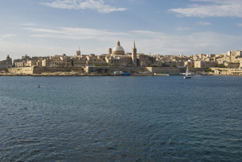 Senglea Point in distance, Valleta, Malta.