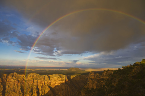 Rainbow and clouds over Grand Canyon, Arizona.