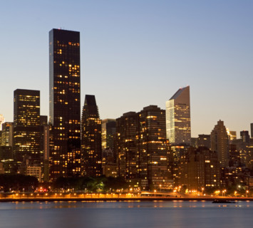 Manhattan skyline at dusk. Date: 2008