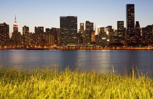 Manhattan skyline at dusk. Date: 2008