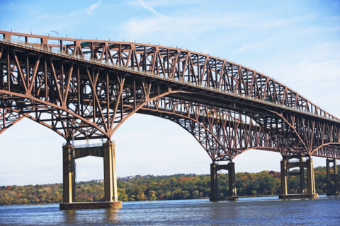 Arch bridge spanning Hudson River, Newburgh, New York. Date: 2008