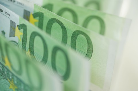 Close up of 100 euro notes.